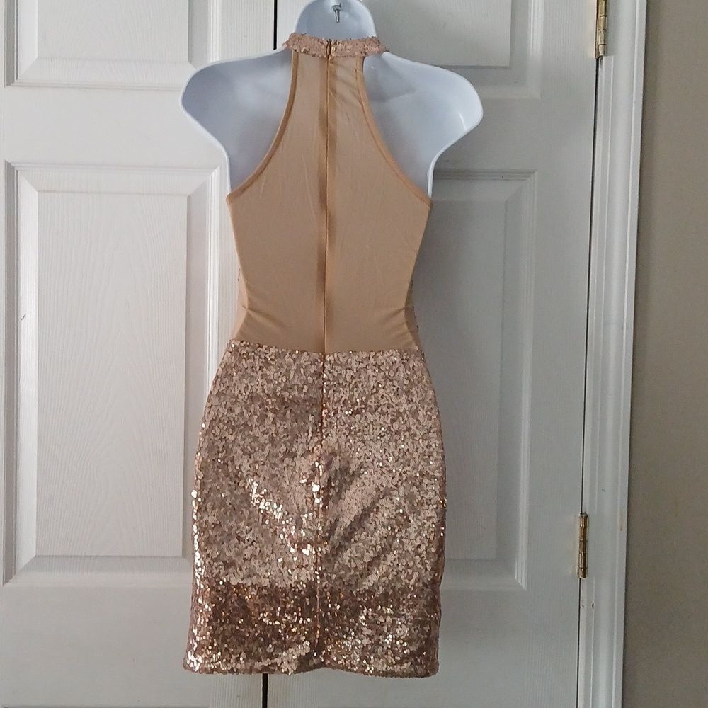 Fashion Nova mesh sequin bodycon sexy fitted mini dress party Ve clubbing Sz 5 - Picture 4 of 5